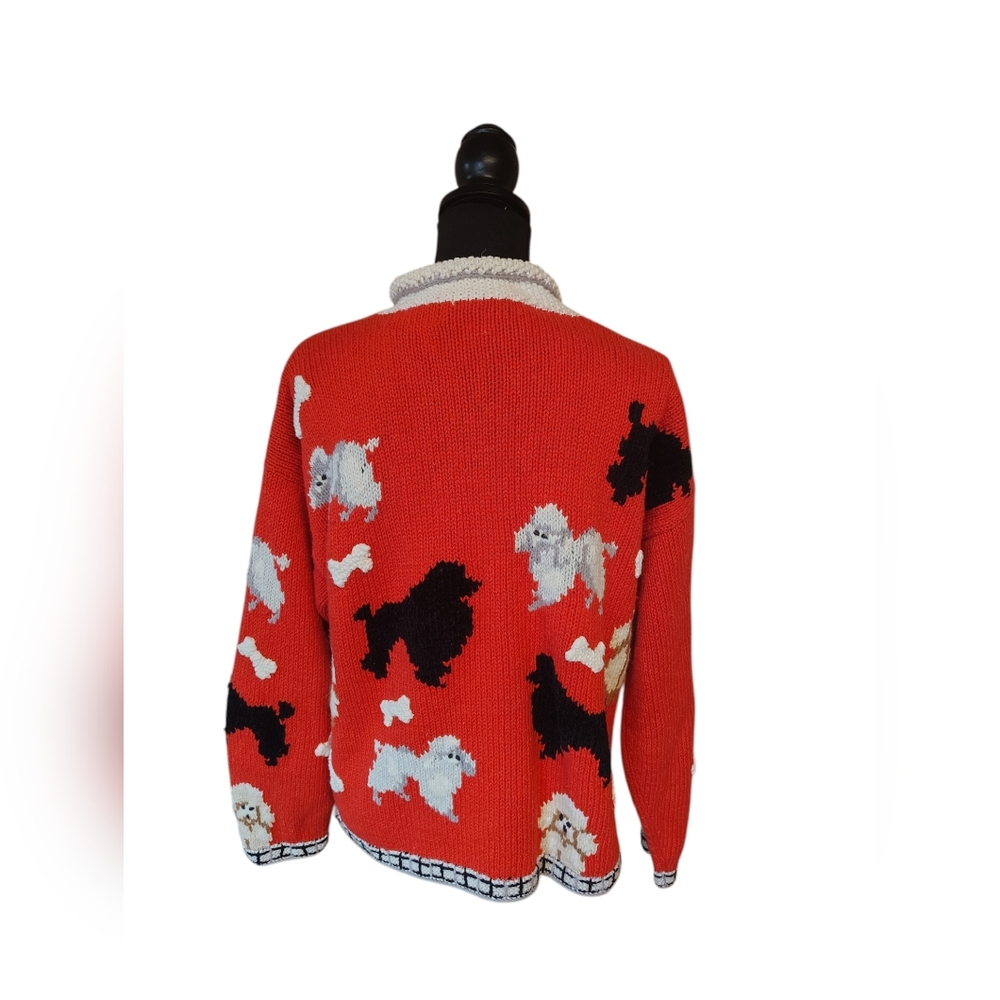 vtg Kitschy hand knitted puppy dog button up sweater - Picture 2 of 5